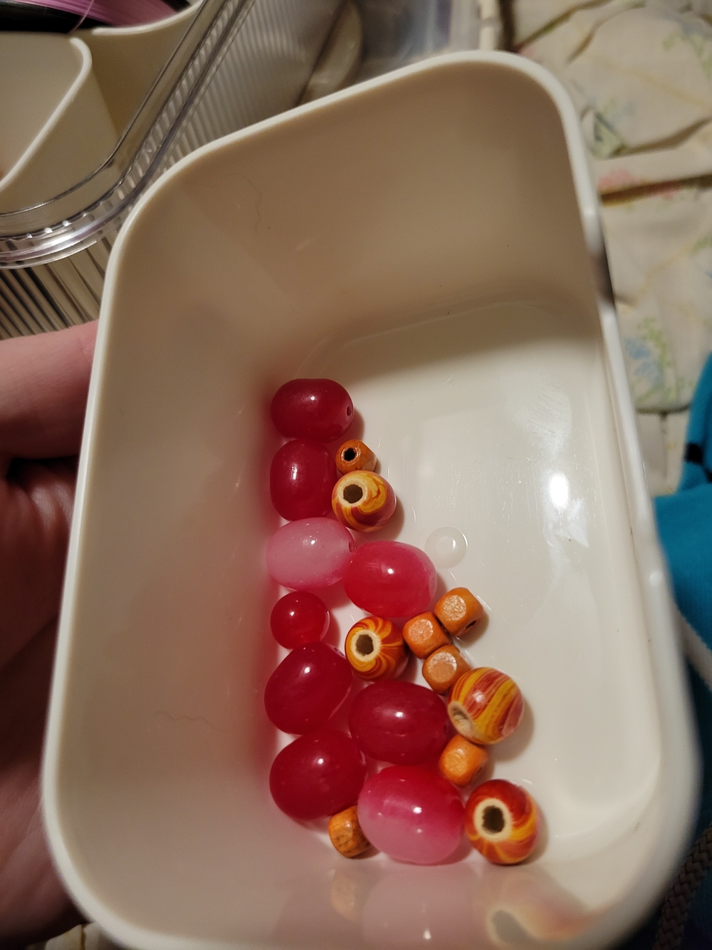 Red Glass And Orange + Yellow Orange Wooden Beads - Picture 3 of 3